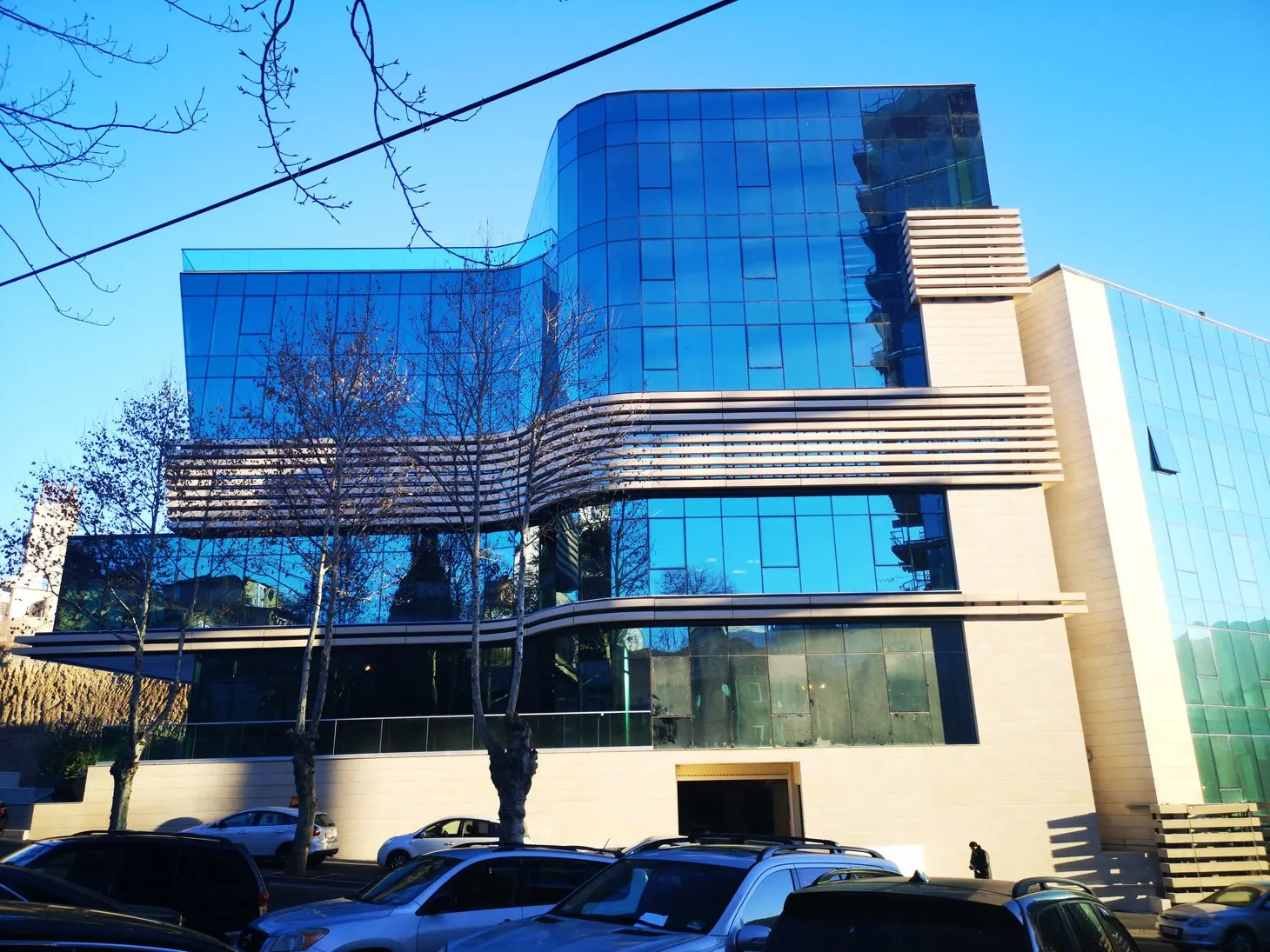 Tbilisi Business Center (Exterior) — Ground floor pedestrian approach and main commercial entrance lobby facade